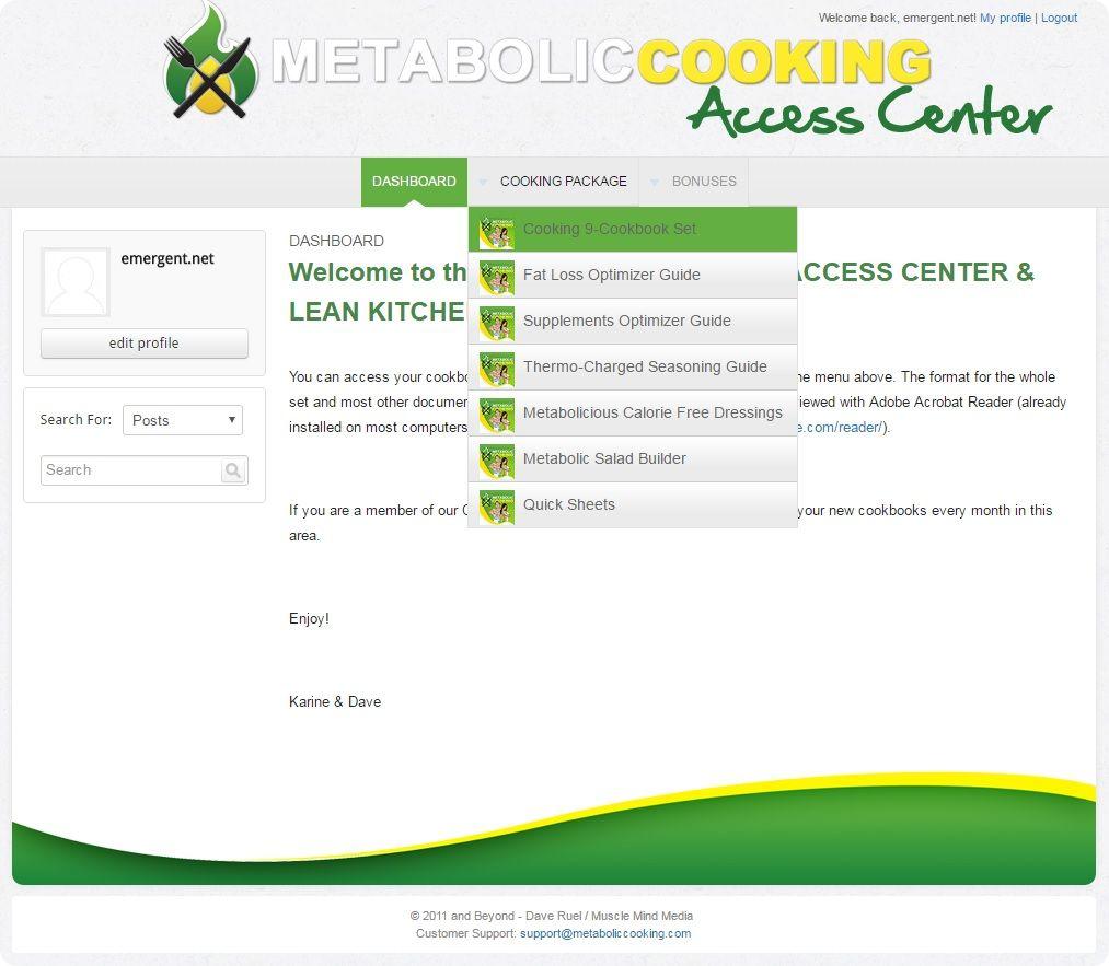 metabolic cooking access center login details